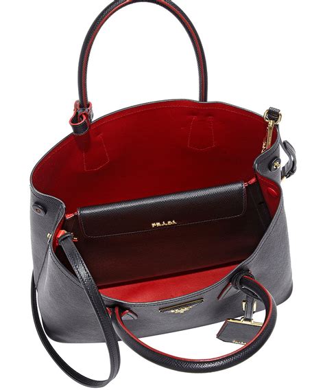 prada black and red handbag|More.